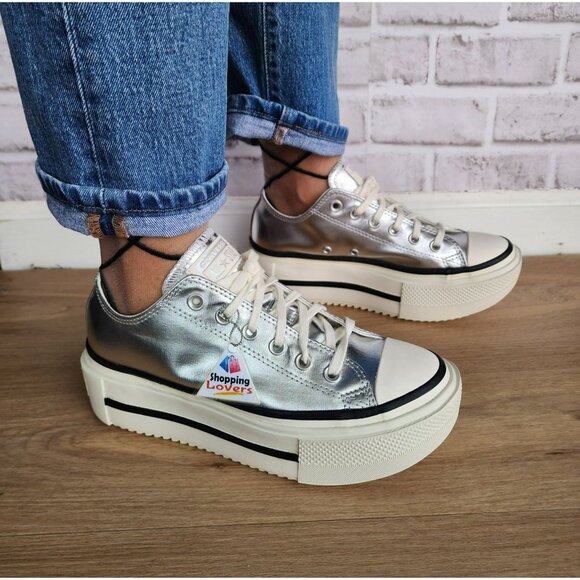 ⭐Converse Chuck Taylor Lift Double Stack 9.5 Women Shoes Sneaker Silver A16406C - Picture 2 of 12
